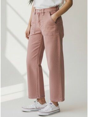 Nicole Miller Soho High Rise Wide Leg Crop Pants Stretch Denim in Rose Size 6